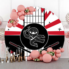 Lofaris Japanese Samurai Ninja Round Happy Birthday Backdrop