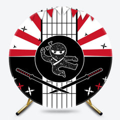 Lofaris Japanese Samurai Ninja Round Happy Birthday Backdrop