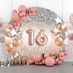 Lofaris Gold Silver Glitter Round 16th Birthday Backdrop