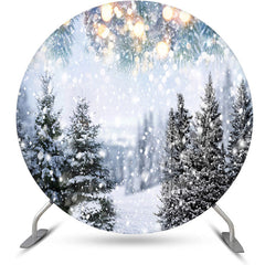 Lofaris Round Snowy Pine Trees Light Bokeh Winter Backdrop