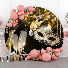 Lofaris Black Gold Bokeh Mask Pearl Round Birthday Backdrop