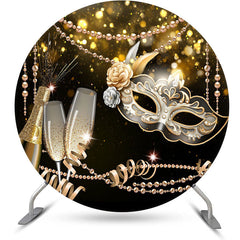 Lofaris Black Gold Bokeh Mask Pearl Round Birthday Backdrop