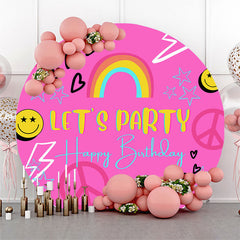 Lofaris Pink Rainbow Groovy Round Birthday Party Backdrop