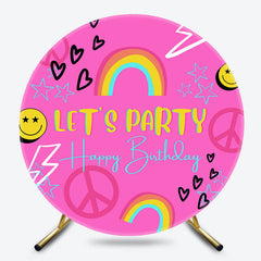 Lofaris Pink Rainbow Groovy Round Birthday Party Backdrop