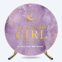 Lofaris Purple Night Gold Moon Round Baby Shower Backdrop