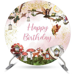 Lofaris Fairy Floral Mushroom Round Happy Birthday Backdrop