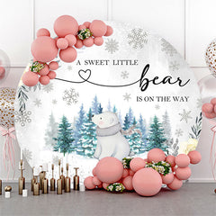 Lofaris White Snowy Forest Bear Round Baby Shower Backdrop