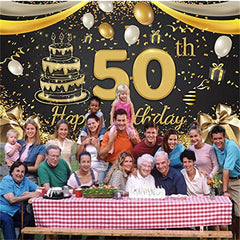 Lofaris Happy 50th Birthday Black Glod Party Backdrop