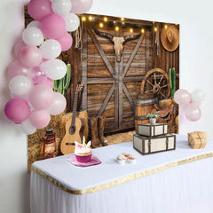 Lofaris Rustic Wooden Western Cowboy Birthday Backdrop