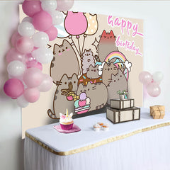 Lofaris Cartoon Cat Happy Birthday Celebration Backdrop