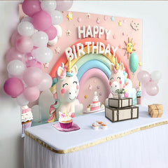 Lofaris Sweet Rainbow Unicorn Birthday Cake Smash Backdrop