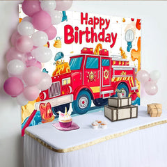 Lofaris Red Firetruck Birthday Backdrop for Boy Party