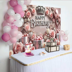 Lofaris Pink Rose Silber Crown Birthday Party Backdrop