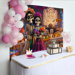 Lofaris Mexican Fiesta Dia De Los Day Of The Dead Backdrop for Party