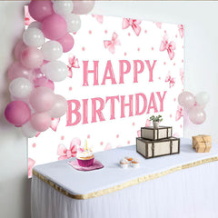 Lofaris Glitter Pink Bow Happy Birthday Backdrop for Girls