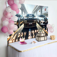 Lofaris Racing Candle Lamp Happy Birthday Party Backdrop for Boys