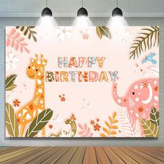 Jungle Leaf Animals Floral Happy Birthday Backdrop