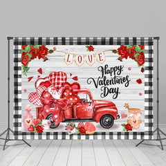 Lofaris Romantic Rose Red Truck Wood Valentines Day Backdrop