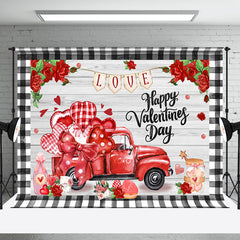 Lofaris Romantic Rose Red Truck Wood Valentines Day Backdrop