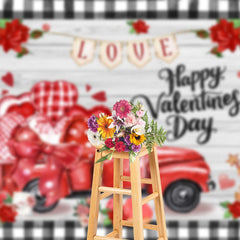 Lofaris Romantic Rose Red Truck Wood Valentines Day Backdrop