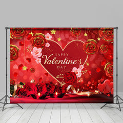 Lofaris Romantic Red Gold Rose Happy Valentines Day Backdrop