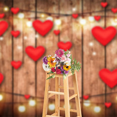 Lofaris Red Hearts Lighted Wooden Valentines Day Backdrop