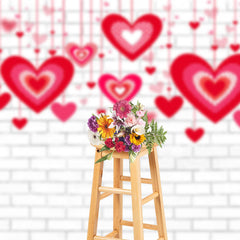 Lofaris Red Hollow Love White Brick Valentines Day Backdrop