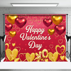 Lofaris Red Gold Balloon Heart Happy Valentines Day Backdrop