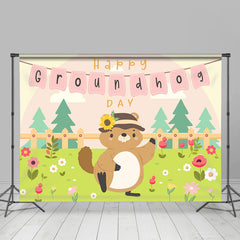 Lofaris Green Garden Floral Happy Groundhog Day Backdrop