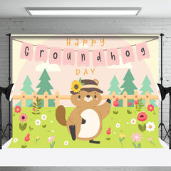 Lofaris Green Garden Floral Happy Groundhog Day Backdrop