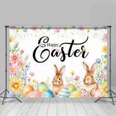 Lofaris Colorful Floral Eggs Cute Bunny Easter Backdrop