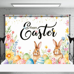 Lofaris Colorful Floral Eggs Cute Bunny Easter Backdrop