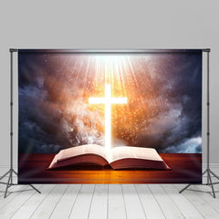 Lofaris Holy Lighted Cross Open Bible Easter Photo Backdrop