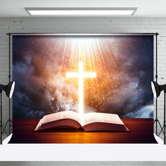 Lofaris Holy Lighted Cross Open Bible Easter Photo Backdrop