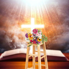 Lofaris Holy Lighted Cross Open Bible Easter Photo Backdrop