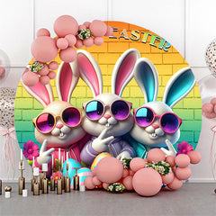 Funny Bunny Colorful Brick Wall Round Easter Backdrop