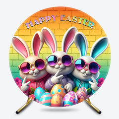 Funny Bunny Colorful Brick Wall Round Easter Backdrop