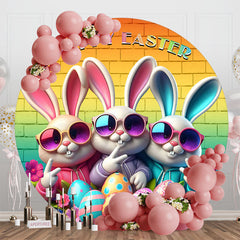 Funny Bunny Colorful Brick Wall Round Easter Backdrop