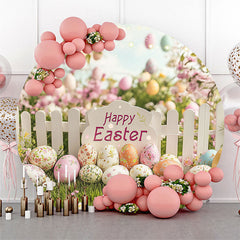 Spring Garden Fence Eggs Floral Round Easter Backdrop