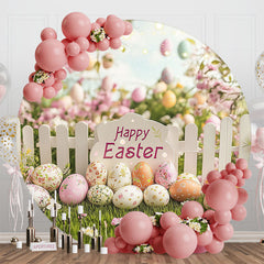 Spring Garden Fence Eggs Floral Round Easter Backdrop