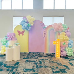 Rainbow Yellow Purple Birthday Arch Backdrop Kit