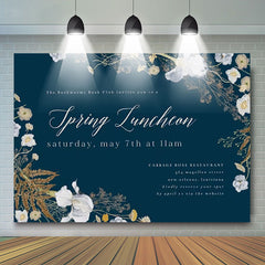 Navy Blue Floral Spring Lunch Party Backdrop