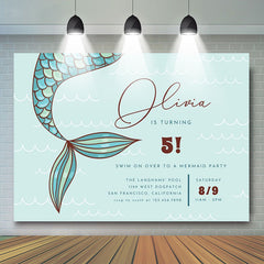 Blue Mermaid Girls Simple Birthday Backdrop