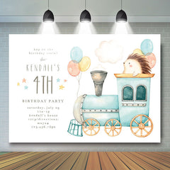 Cartoon Train Hedgehog Custom Birthday Backdrop