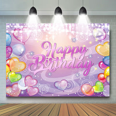 Purple Heart Balloon Happy Birthday Backdrop