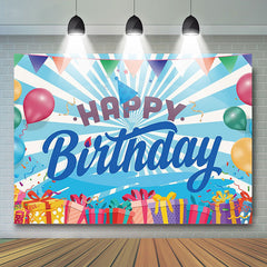 Blue Stripe Gift Happy Birthday Party Backdrop