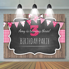 Pink Wooden 3rd Birthday Girl Party Backdrop