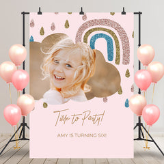 Pink Rainbow Time to Party Custom Birthday Backdrop
