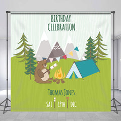 Custom Name Green Camping Birthday Party Backdrop