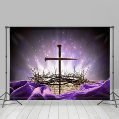 Lofaris Lighted Thorns Cross Purple Easter Photo Backdrop